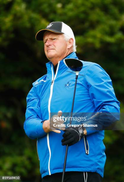 Sandy Lyle of Scotland tees off on the 5th hole during the first round of the 146th Open Championship at Royal Birkdale on July 20, 2017 in...