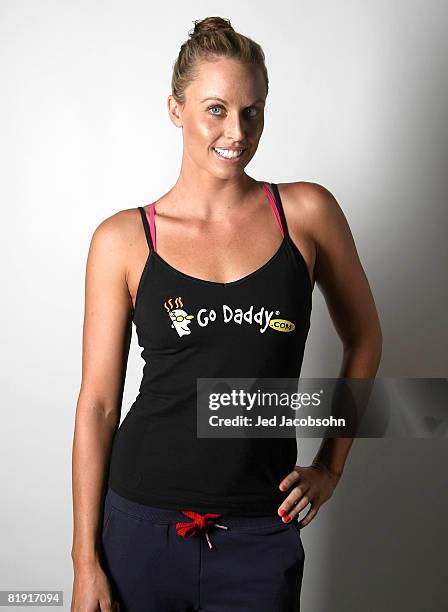 Amanda Beard of the U.S. Poses for a portrait during the U.S. Olympic Swim Team Media Day at Stanford University on July 12, 2008 in Palo Alto,...