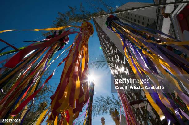 low angle view of tanabata matsuri (star festival) decorations - the tanabata matsuri in sao paulo stock pictures, royalty-free photos & images