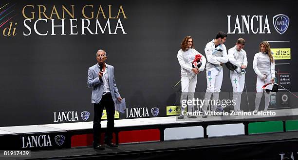 Prsenter Guido Bagatta, Arianna Errigo, Andrea Cassara, Martino Minuto, Margherita Granbassi attend Fencing Gala Night on July 12, 2008 in Milan,...