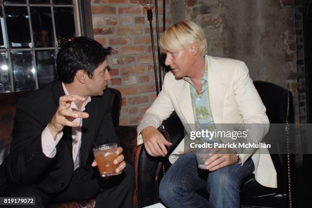 Steven Puri, Barclay Butera attend The Supper Club & Shepard Fairey's SNO host a Bombay Sapphire Tea Party at The Tea Room on July 20, 2010 in...