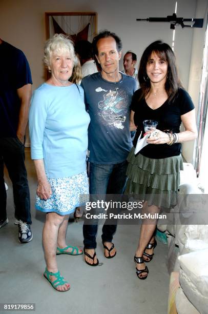 Mary Heilmann, Michael Halsband and Jane Rose attend "Hunt and Chase" Salomon Contemporary at Salomon Contemporary on July 11, 2010 in East Hampton,...