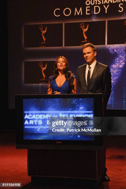 Sofia Vergara and Joel McHale attend 62nd Primetime Emmy Awards Nominations at Leonard H. Goldenson Theatre on July 8, 2010 in North Hollywood, CA.