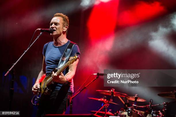 The english singer and song-writer Sting pictured on stage as he performs at Moon&amp;Stars 2017 in Locarno, Switzerland on 19 July 2017.