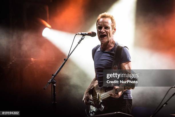 The english singer and song-writer Sting pictured on stage as he performs at Moon&amp;Stars 2017 in Locarno, Switzerland on 19 July 2017.