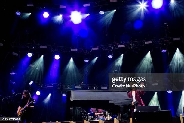 The english singer and song-writer Tom Odell pictured on stage as he performs at Moon&amp;Stars 2017 in Locarno, Switzerland on 19 July 2017.