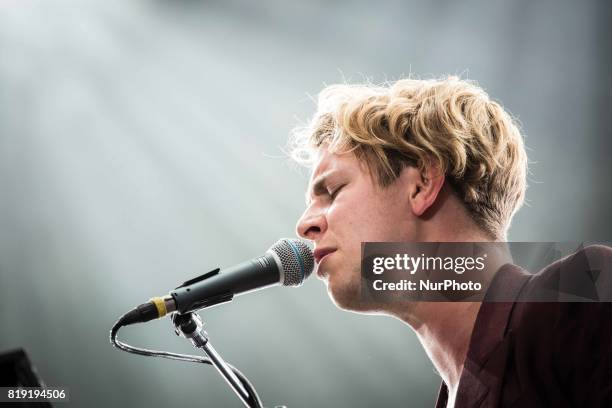 The english singer and song-writer Tom Odell pictured on stage as he performs at Moon&amp;Stars 2017 in Locarno, Switzerland on 19 July 2017.