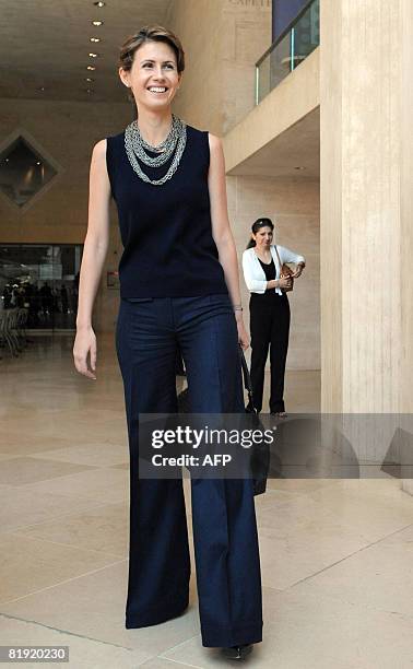 Syrian President Bashar al-Assad's wife Asma al-Assad visits the Louvre museum on July 13, 2008 in Paris. Syrian President made a comeback on the...