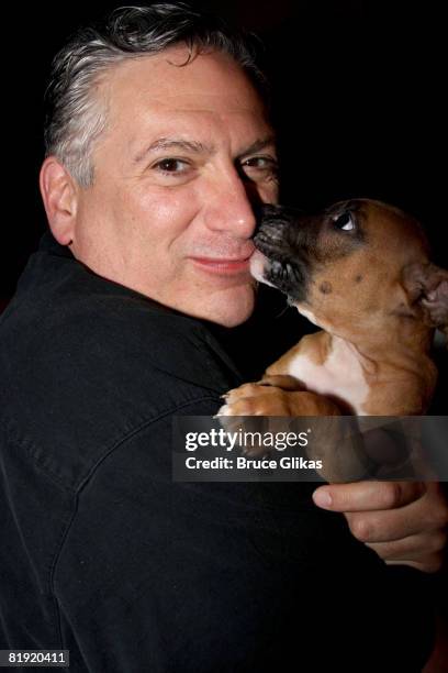 Harvey Fierstein and "Nebraska" pose at Broadway Barks 10 in Shubert Alley on July 12, 2008 in New York City.