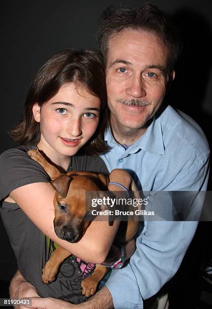 Boyd Gaines and daughter Leslie Gaines pose at Broadway Barks 10 in Shubert Alley on July 12, 2008 in New York City.