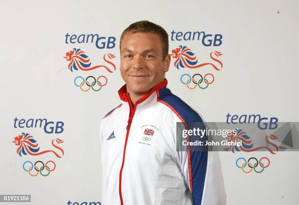 Portrait of Chris Hoy a member of the Great Britain Cycling Team at the team GB kitting out at the National Exhibition Centre on July 13, 2008 in...