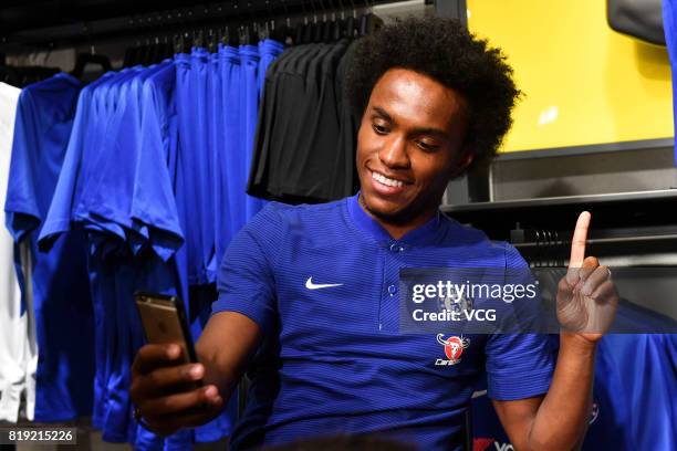 Willian of Chelsea FC attends an activity ahead of the Pre-Season Friendly match between Chelsea and Arsenal on July 20, 2017 in Beijing, China.