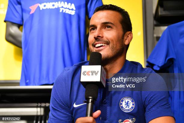 Pedro of Chelsea FC attends an activity ahead of the Pre-Season Friendly match between Chelsea and Arsenal on July 20, 2017 in Beijing, China.