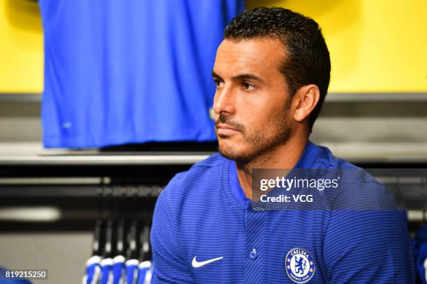 Pedro of Chelsea FC attends an activity ahead of the Pre-Season Friendly match between Chelsea and Arsenal on July 20, 2017 in Beijing, China.