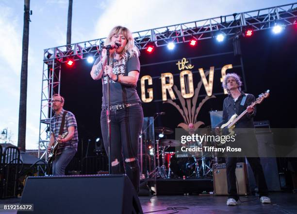 Michael Eisenstein, Kay Hanley, Stacy Jones and Greg McKenna of Letters to Cleo perform onstage during The Grove's Summer Concert Series Presented by...