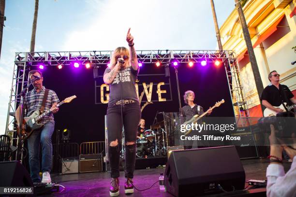 Michael Eisenstein, Kay Hanley, Stacy Jones and Greg McKenna of Letters to Cleo perform onstage during The Grove's Summer Concert Series Presented by...