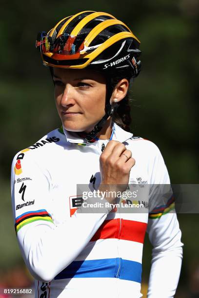 Lizzie Deignan of Great Britain and Boels Dolmans CyclingTeam prepares to ride on the first stage of the 4th La Course by Tour de France, a 67.5km...