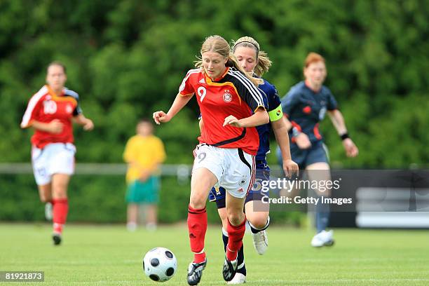 Rachel Corcie of Scotland and Marie Pollmann of Germany during the Women's U19 European Championship match between Scotland and Germany at the...