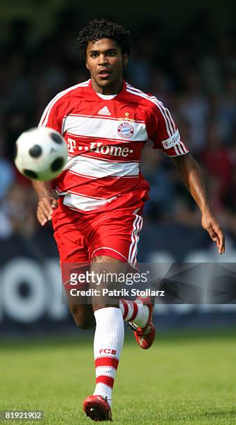 Breno of Munich runs with the ball during a friendly match between SV Lippstadt 08 and FC Bayern Munich at the 'Am Waldschloesschen' stadium on July...