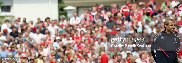 Juergen Klinsmann of Munich gestures prior a friendly match between SV Lippstadt 08 and FC Bayern Munich at the 'Am Waldschloesschen' stadium on July...