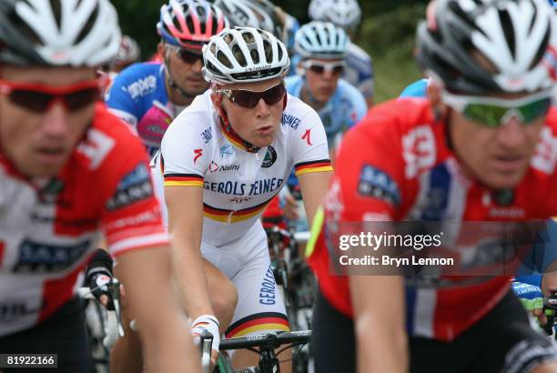 Fabian Wegmann of Germany and Gerolsteiner rides in the peloton during stage nine of the 2008 Tour de France from Toulouse to Bagneres-de-Bigorre on...