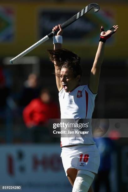 Marlena Rybacha of Poland celebrates scoring her sides first goal during the 9th/10th Place playoff match between Poland and Chile during Day 7 of...