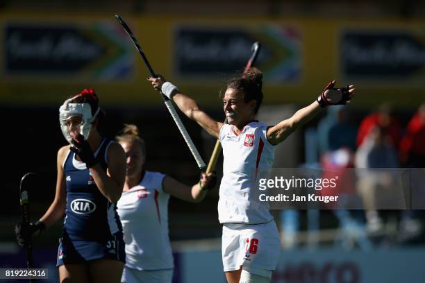Marlena Rybacha of Poland celebrates scoring her sides first goal during the 9th/10th Place playoff match between Poland and Chile during Day 7 of...