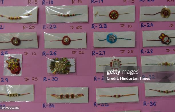 Designer rakhis made by special children in different style at Swami Brahmanand Pratishthan CBD, on July 19, 2017 in Mumbai, India.