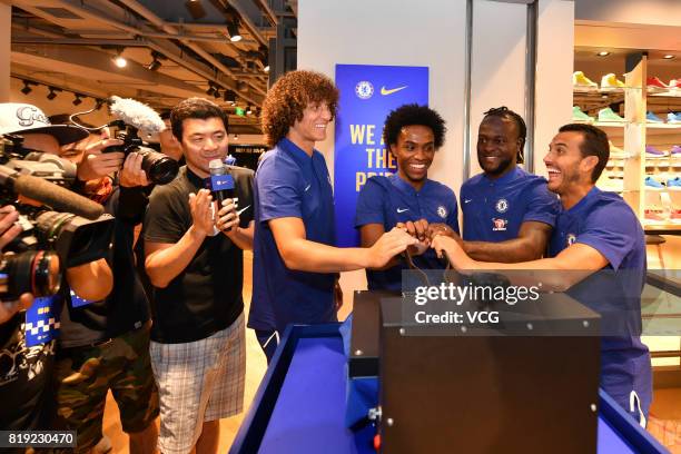 David Luiz, Willian, Victor Moses and Pedro of Chelsea FC attend an activity ahead of the Pre-Season Friendly match between Chelsea and Arsenal on...