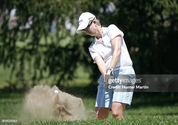 Karrie Webb of Australia hits her third shot on the 5th hole during the final round of the Jamie Farr Owens Corning Classic at Highland Meadows Golf...