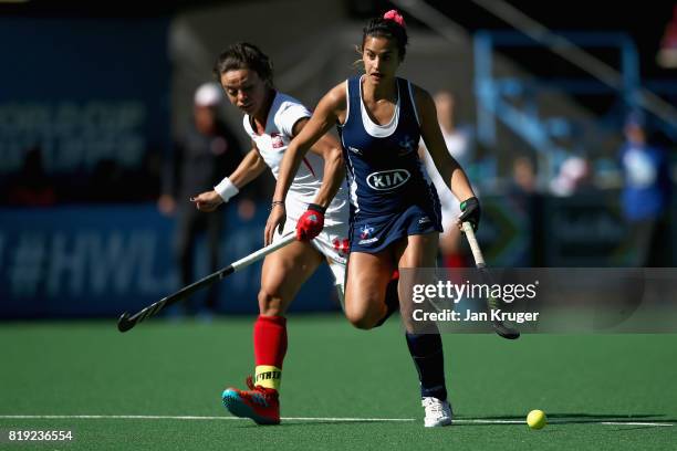 Josefa Villalabeitia of Chile and Marlena Rybacha of Poland battle for possession during the 9th/10th Place playoff match between Poland and Chile...