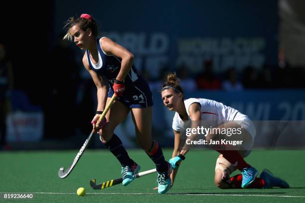 Josefa Villalabeitia of Chile and Natalia Wisniewska of Poland battle for possession during the 9th/10th Place playoff match between Poland and Chile...