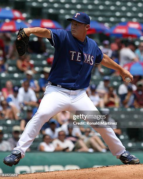 Pitcher Matt Harrison of the Texas Rangers throws against the Chicago White Sox in the 1st inning on July 13, 2008 at Rangers Ballpark in Arlington,...