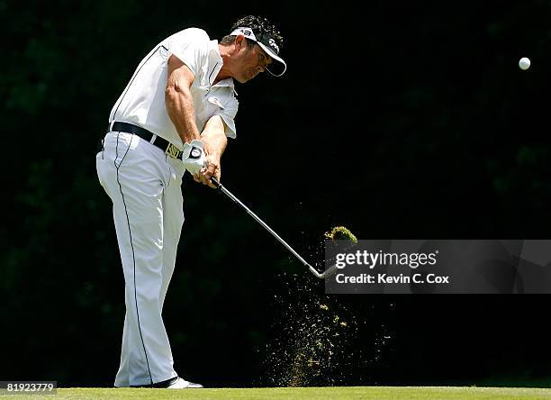 Eric Axley plays his second shot from the sixth fairway during the final round of the 2008 John Deere Classic at TPC at Deere Run on Sunday, July 13,...