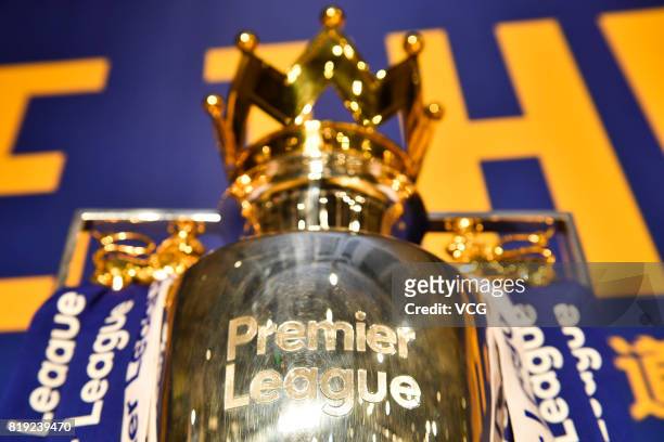 The Premier League trophy is displayed at an activity of Chelsea FC ahead of the Pre-Season Friendly match between Chelsea and Arsenal on July 20,...