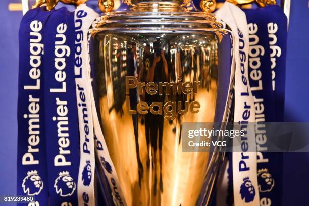 The Premier League trophy is displayed at an activity of Chelsea FC ahead of the Pre-Season Friendly match between Chelsea and Arsenal on July 20,...