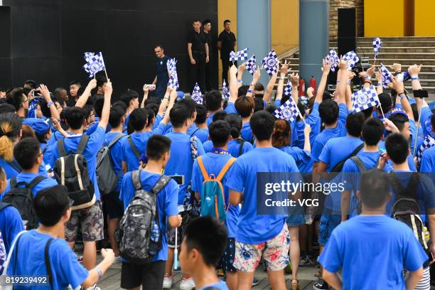 Fans of Chelsea FC wave flags at an activity ahead of the Pre-Season Friendly match between Chelsea and Arsenal on July 20, 2017 in Beijing, China.