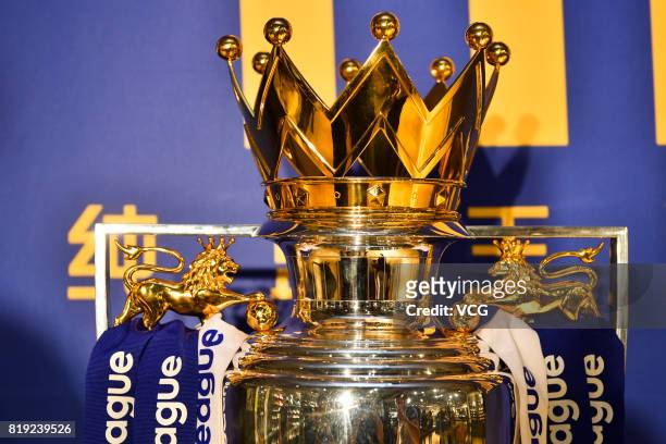 The Premier League trophy is displayed at an activity of Chelsea FC ahead of the Pre-Season Friendly match between Chelsea and Arsenal on July 20,...