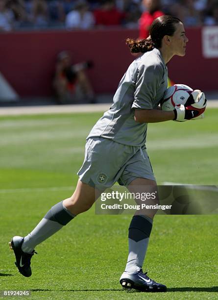 Goalkeeper Andrea of Brazil collects the ball against the United States Women's National Soccer Team at Dick's Sporting Goods Park on July 13, 2008...