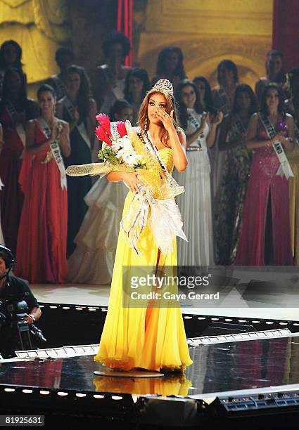 Miss Venezuela Dayana Mendoza is crowned Miss Universe 2008 on stage during the 57th Annual Miss Universe Competition at the Crown Convention Centre...