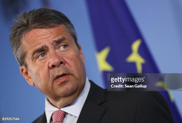 German Foreign Minister Sigmar Gabriel speaks to the media following the arrest in Turkey of yet another German citizen on charges of supporting...