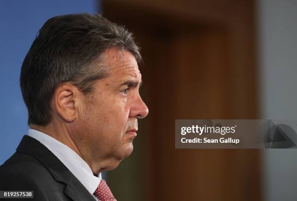 German Foreign Minister Sigmar Gabriel speaks to the media following the arrest in Turkey of yet another German citizen on charges of supporting...