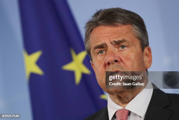 German Foreign Minister Sigmar Gabriel speaks to the media following the arrest in Turkey of yet another German citizen on charges of supporting...