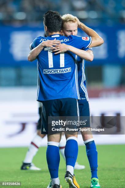 Schalke Midfielder Luke Hemmerich celebrating his score with FC Schalke Midfielder Yevhen Konoplyanka during the Friendly Football Matches Summer...