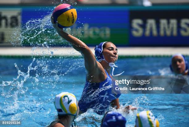Nikoleta Eleftheriadou of Greece shoots during the Women's Water Polo Group D, preliminary round match between Australia and Greece on day seven of...