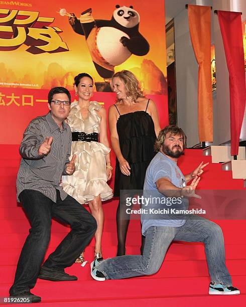 Director Mark Osborne, Actress Lucy Liu, Producer Melissa Cobb and Actor Jack Black attend the "Kung Fu Panda" Japan Premiere at Shinjuku Piccadilly...