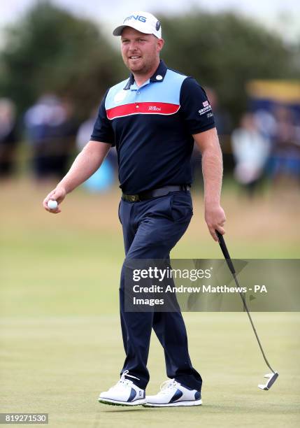 England's Adam Hodkinson after a putt on the 1st during day one of The Open Championship 2017 at Royal Birkdale Golf Club, Southport.