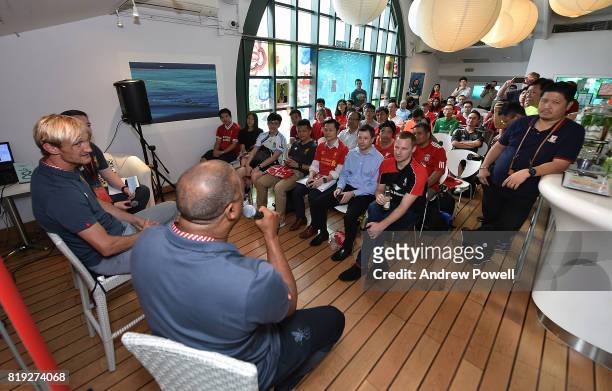 John Barnes and Sami Hyypia legends of Liverpool during a meet and greet on July 20, 2017 in the Hong Kong Supporters Club, Hong Kong.
