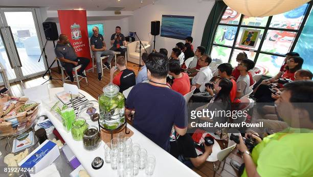 John Barnes and Sami Hyypia legends of Liverpool during a meet and greet on July 20, 2017 in the Hong Kong Supporters Club, Hong Kong.