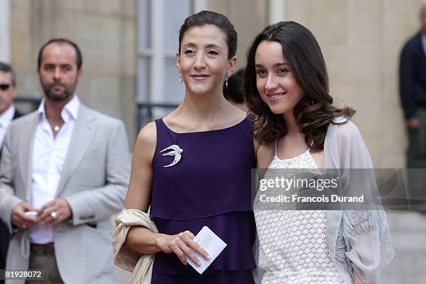 Franco-Colombian politician and former hostage Ingrid Betancourt and her daughter Melanie Delloye arrive at the Elysee palace, where Ingrid will be...